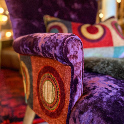 Selfridges Buttoned Wing Back Chair in Mulberry Dress Circle & Sunshine Amethyst