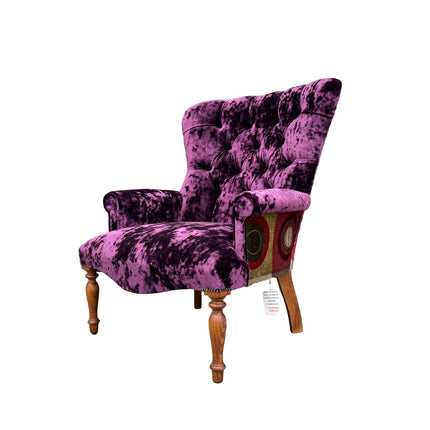 Selfridges Buttoned Wing Back Chair in Mulberry Dress Circle & Sunshine Amethyst