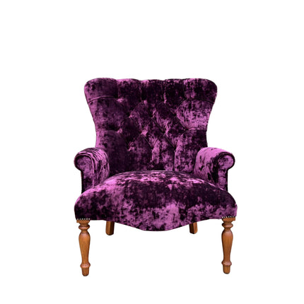 Selfridges Buttoned Wing Back Chair in Mulberry Dress Circle & Sunshine Amethyst
