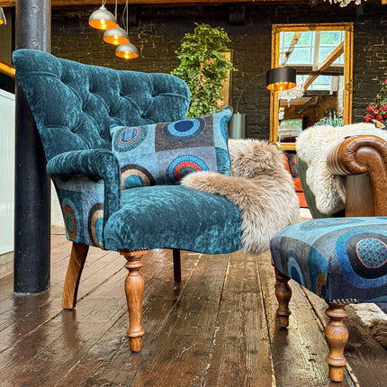 Selfridges Buttoned Wing Back Chair in Dress Circle Teal & Sunshine Turquoise