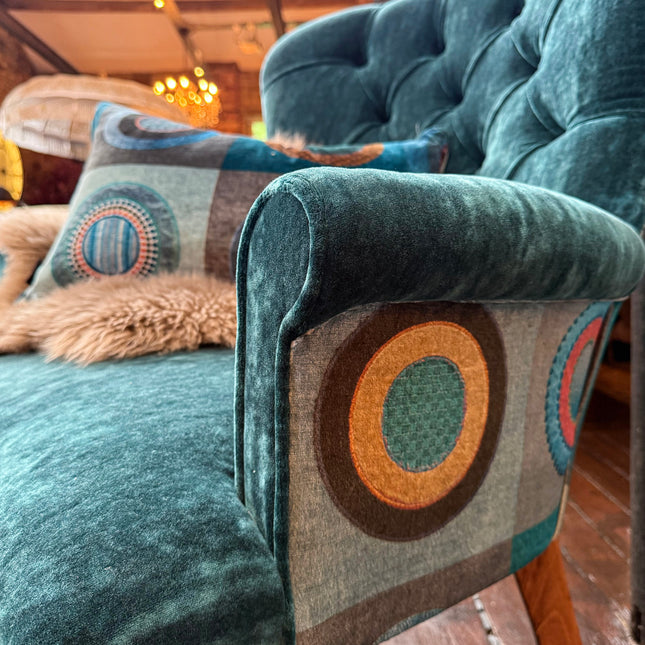 Selfridges Buttoned Wing Back Chair in Dress Circle Teal & Sunshine Turquoise