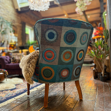 Selfridges Buttoned Wing Back Chair in Dress Circle Teal & Sunshine Turquoise
