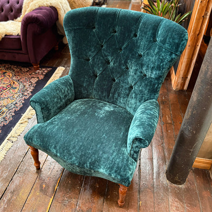 Selfridges Buttoned Wing Back Chair in Dress Circle Teal & Sunshine Turquoise