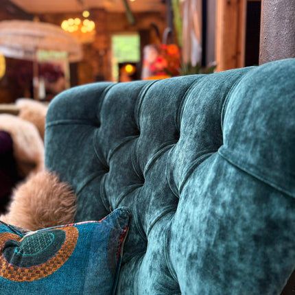 Selfridges Buttoned Wing Back Chair in Dress Circle Teal & Sunshine Turquoise