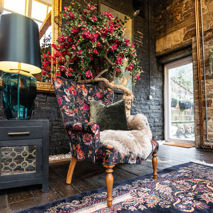 Selfridges Buttoned Wing Back Chair in Fantasia Floral Velvet