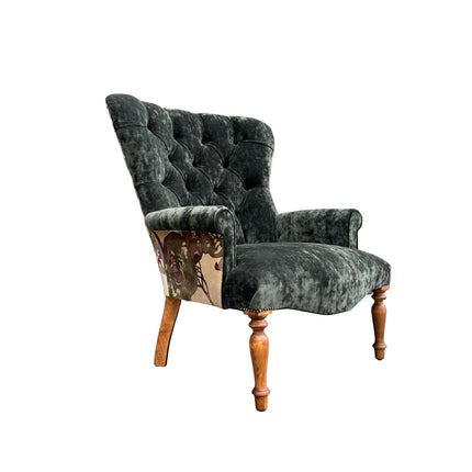 Selfridges Buttoned Wing Back Chair in Mulberry Flying Ducks & Sunshine Emerald - New