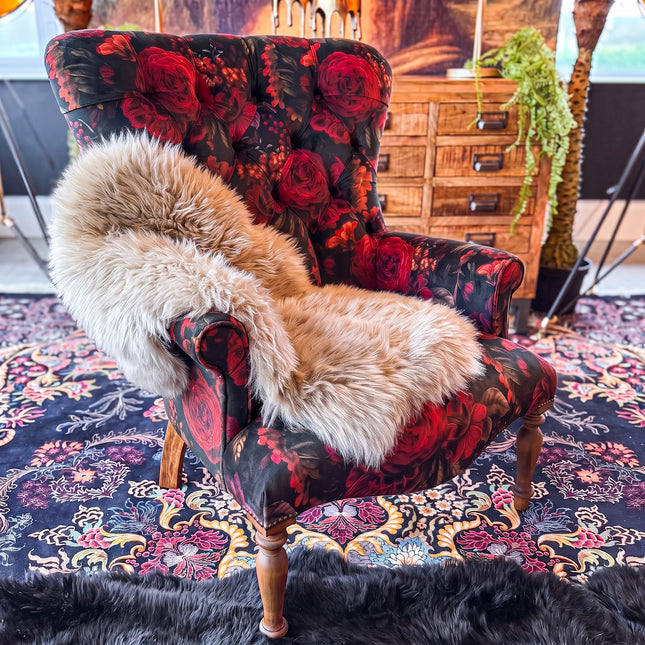 Selfridges Buttoned Wing Back Chair in Midnight Haze Velvet
