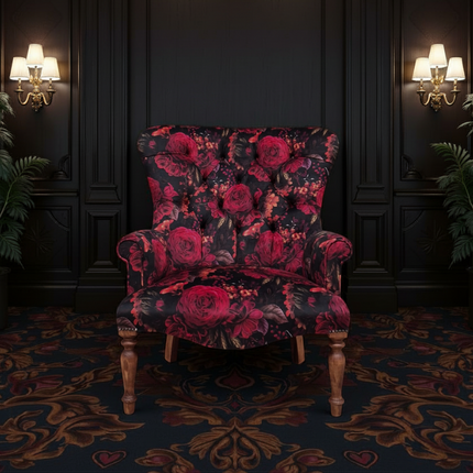 Selfridges Buttoned Wing Back Chair in Midnight Haze Velvet - New