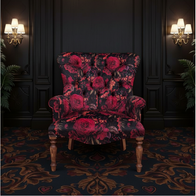 Selfridges Buttoned Wing Back Chair in Midnight Haze Velvet - New