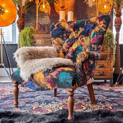 Selfridges Buttoned Wing Back Chair in Opal Flora Velvet