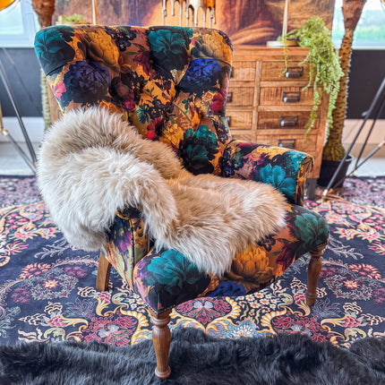 Selfridges Buttoned Wing Back Chair in Opal Flora Velvet