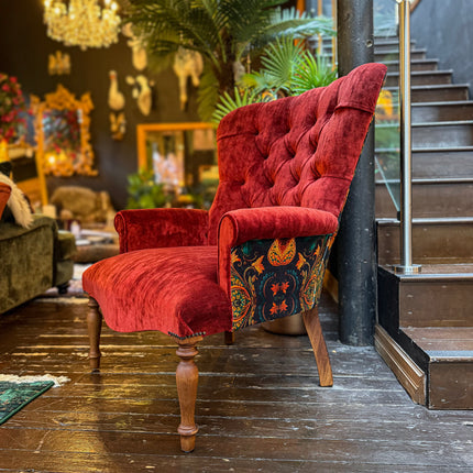 Selfridges Buttoned Wing Back Chair in Sunshine Amber & Bohemian Amber - New