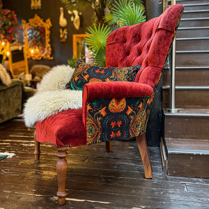 Selfridges Buttoned Wing Back Chair in Sunshine Amber & Bohemian Amber - New