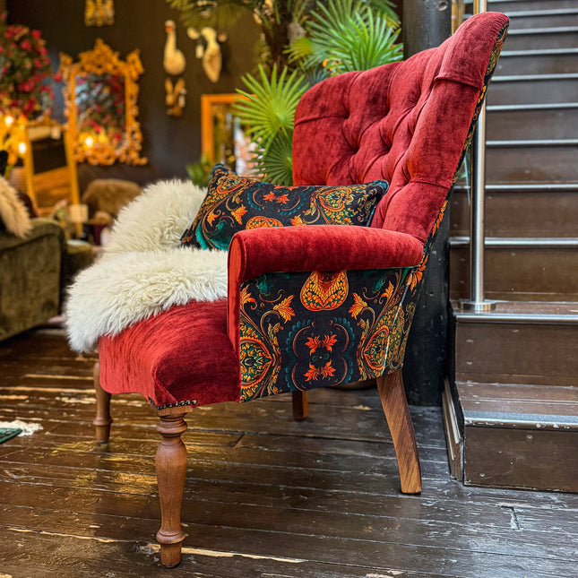 Selfridges Buttoned Wing Back Chair in Sunshine Amber & Bohemian Amber - New