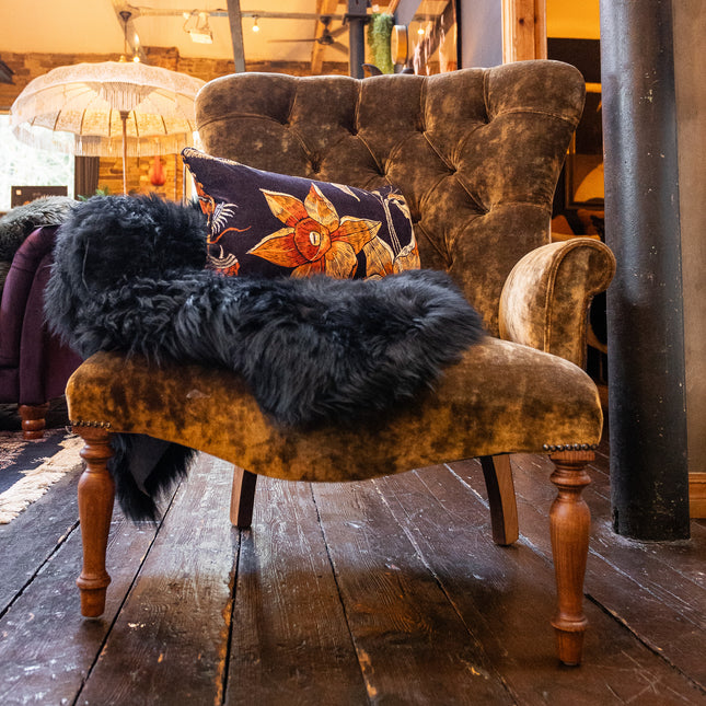 Selfridges Buttoned Wing Back Chair in Sunshine Bronze & Imperial Phoenix Dragon