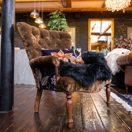 Selfridges Buttoned Wing Back Chair in Sunshine Bronze & Imperial Phoenix Dragon - New