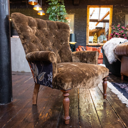 Selfridges Buttoned Wing Back Chair in Sunshine Bronze & Imperial Phoenix Dragon - New