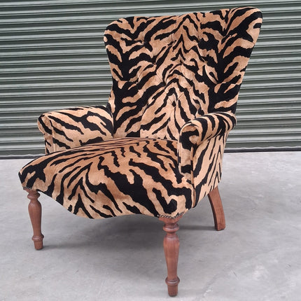Selfridges Buttoned Wing Back Chair in Zebra Gold Animal Velvet - Ex Display