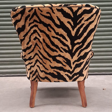 Selfridges Buttoned Wing Back Chair in Zebra Gold Animal Velvet - Ex Display
