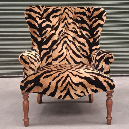 Selfridges Buttoned Wing Back Chair in Zebra Gold Animal Velvet - Ex Display
