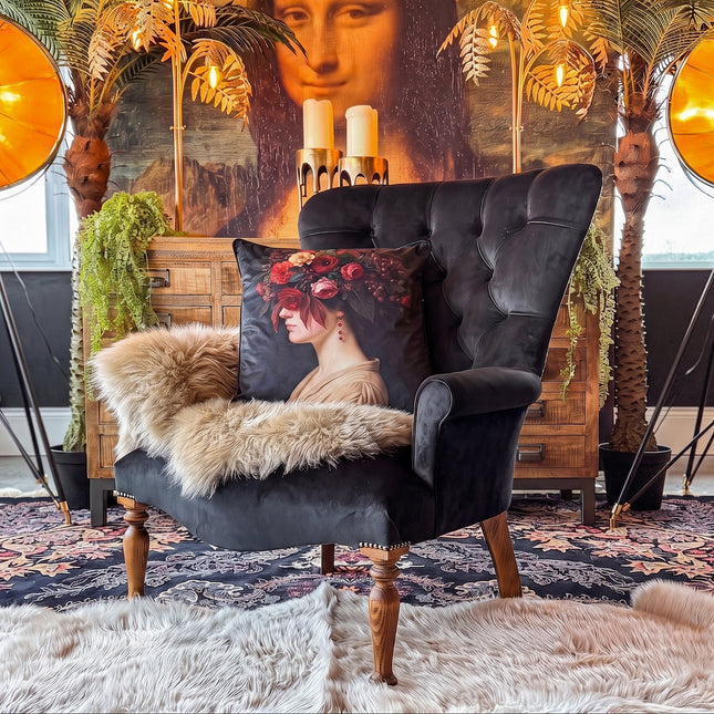 Selfridges Buttoned Wing Back in Dame Rouge & Plush Ebony