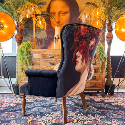 Selfridges Buttoned Wing Back in Dame Rouge & Plush Ebony