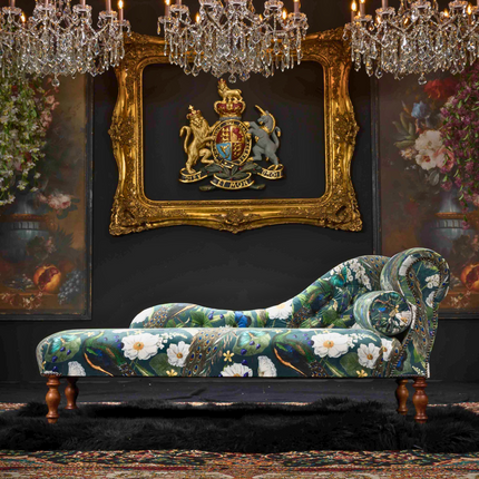 Selfridges Sofa Chaise in Peacock Butterfly Teal Velvet