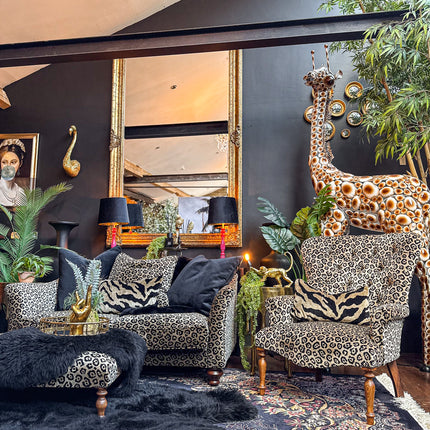 Selfridges Buttoned Wing Back Chair in Animal Velvet