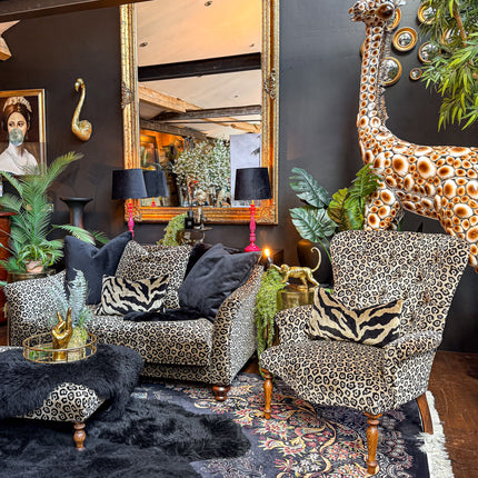 Selfridges Buttoned Wing Back Chair in Animal Velvet