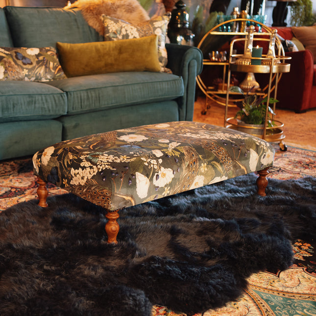 Selfridges Footstool in Peacock Butterfly Teal