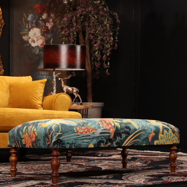 Selfridges Footstool in Aqua Safari Peacock