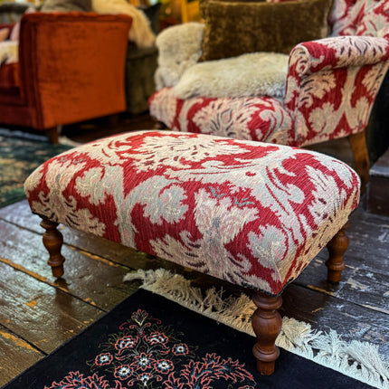 Selfridges Small Footstool in Aura Woven Chenille Red Velvet