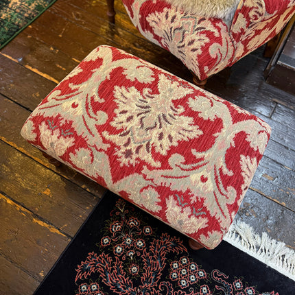 Selfridges Small Footstool in Aura Woven Chenille Red Velvet