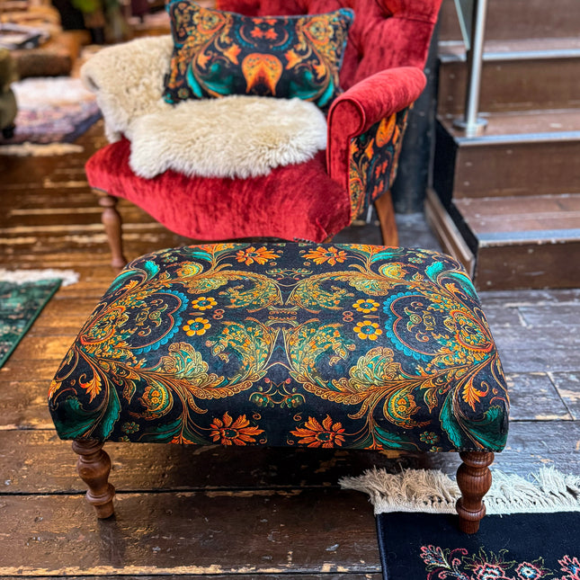 Selfridges Small Footstool in Bohemian Amber Botanical Velvet