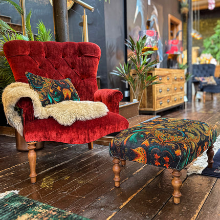 Selfridges Small Footstool in Bohemian Amber Botanical Velvet
