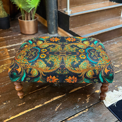 Selfridges Small Footstool in Bohemian Amber Botanical Velvet