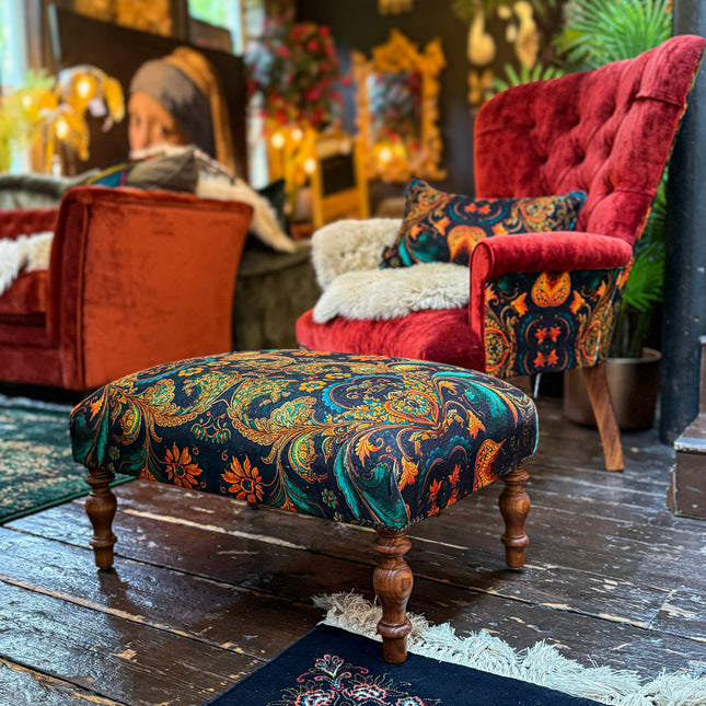 Selfridges Small Footstool in Bohemian Amber Botanical Velvet
