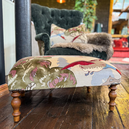 Selfridges Small Footstool in Mulberry Flying Ducks Camel - New