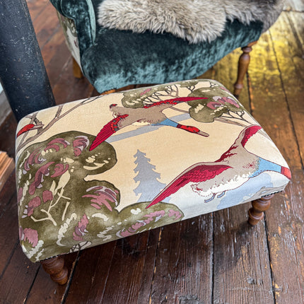 Selfridges Small Footstool in Mulberry Flying Ducks Camel - New