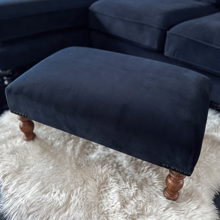 Selfridges Small Footstool in Plush Navy Velvet
