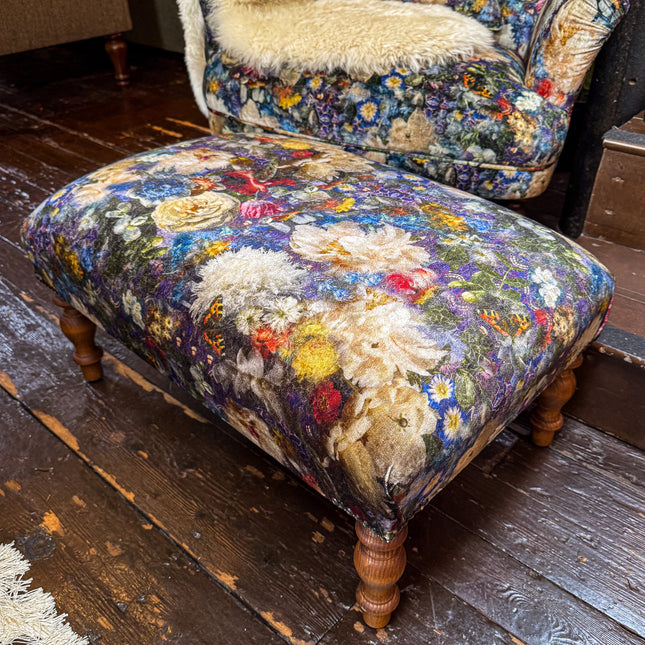 Selfridges Small Footstool in GP & J Baker Royal Garden Sapphire - New