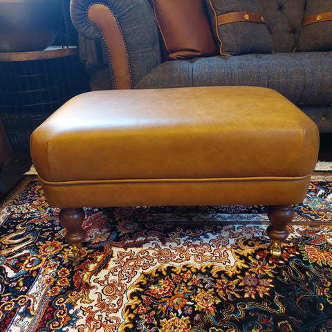 Semi Circular Footstool Brown Tan Leather (66 x 46 x 37cm) - Clearance