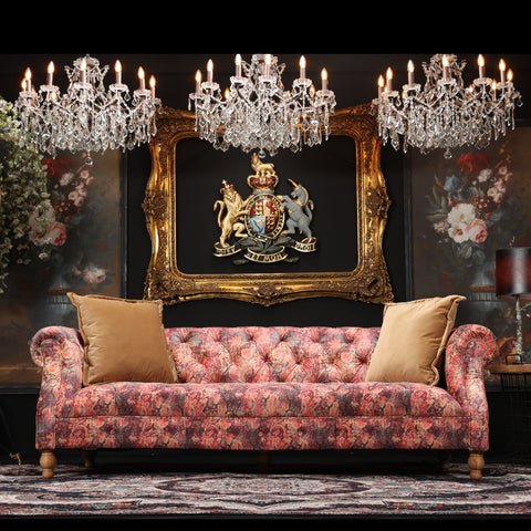 Serpentine 3 Seater Sofa in Coral Print Velvet