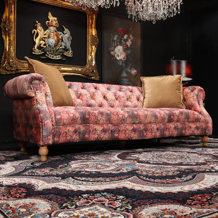 Serpentine 3 Seater Sofa in Coral Print Velvet