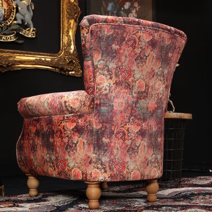 Serpentine Armchair in Coral Print Velvet