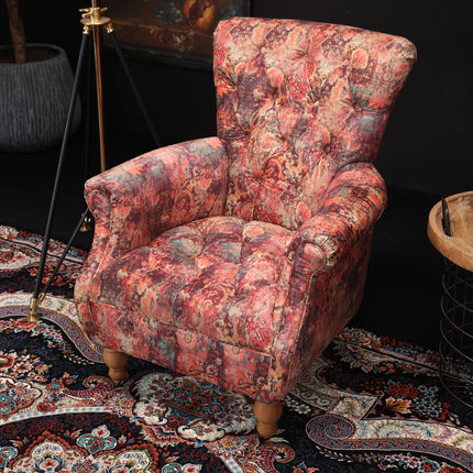 Serpentine Armchair in Coral Print Velvet