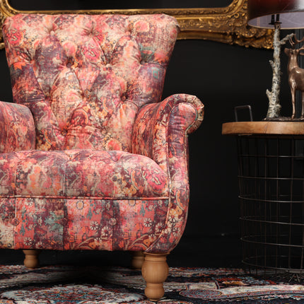 Serpentine Armchair in Coral Print Velvet