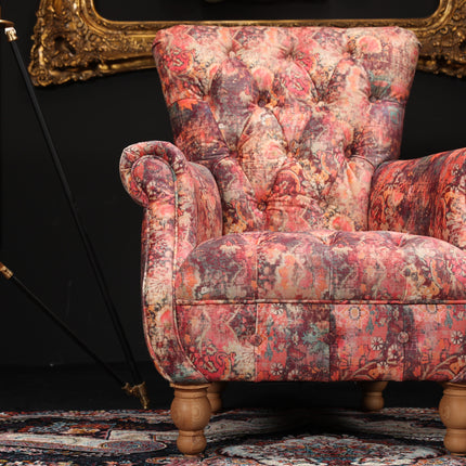 Serpentine Armchair in Coral Print Velvet