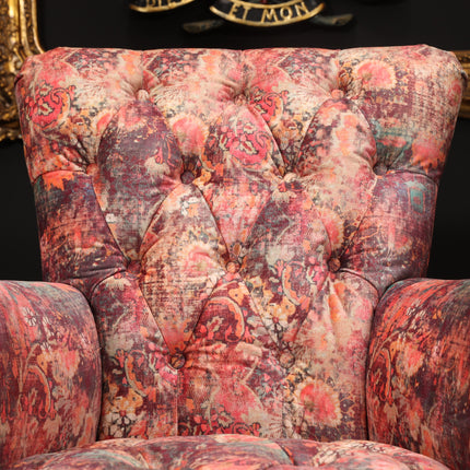 Serpentine Armchair in Coral Print Velvet