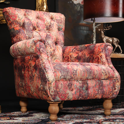 Serpentine Armchair in Coral Print Velvet